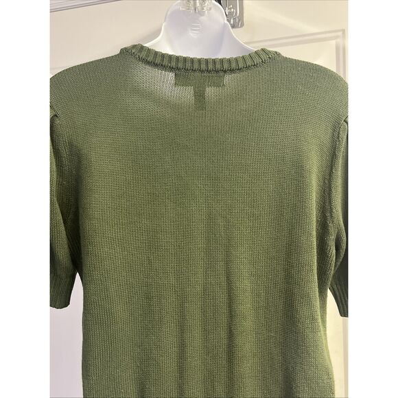 ModCloth Olive Green Knit Puff Short Sleeve Sweater Light Purple Ribbon- Medium - Picture 9 of 13